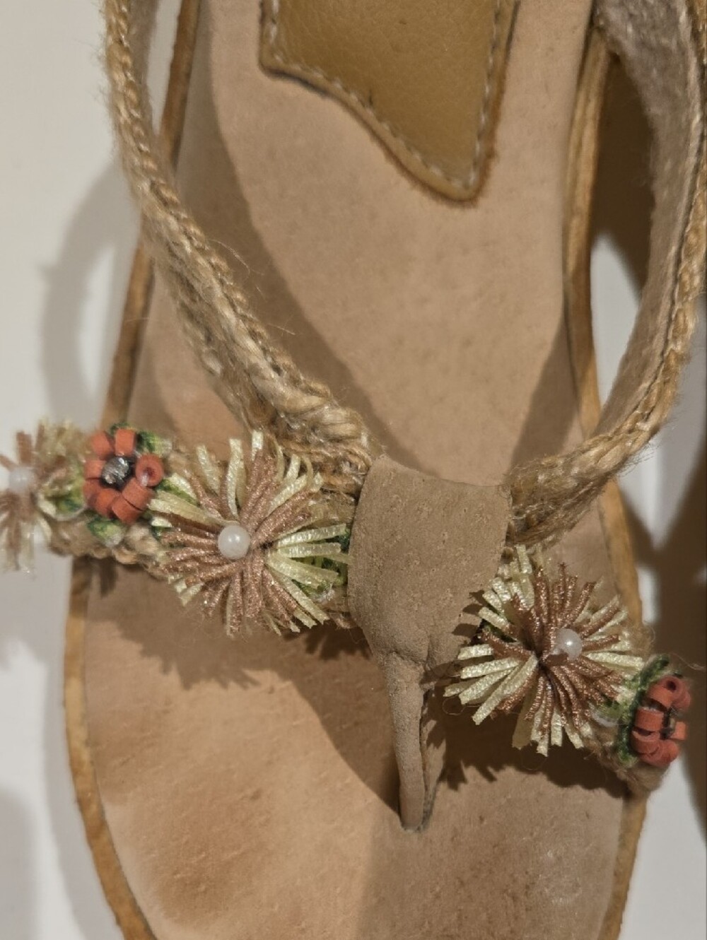Sbicca Tan Rope Wedge Sandals with Floral Embellishments - Picture 7 of 9